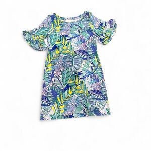 Pappagallo Blue and Green Leaf Print Dress